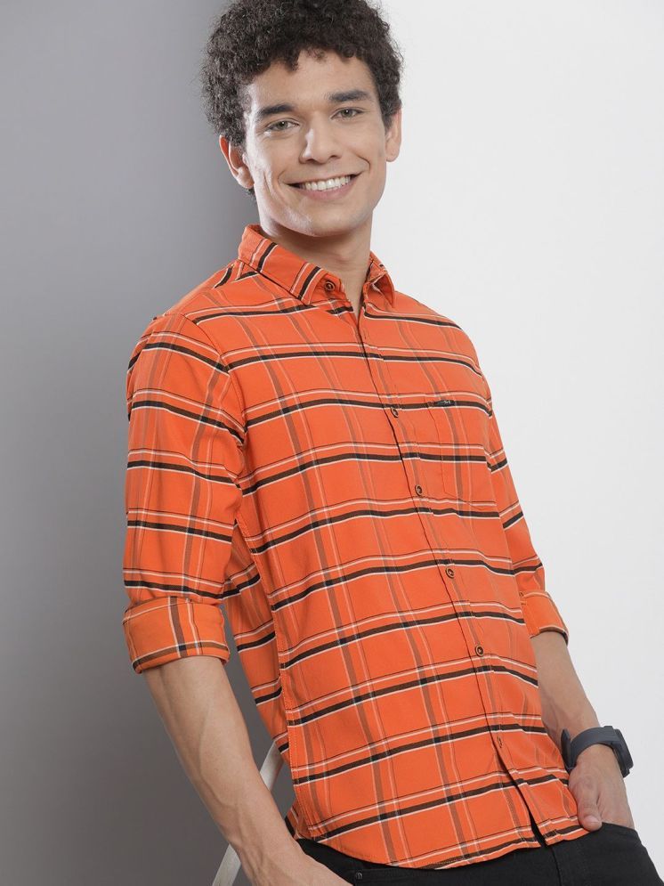     			The Indian Garage Co Men Orange & Black Checked Casual Shirt