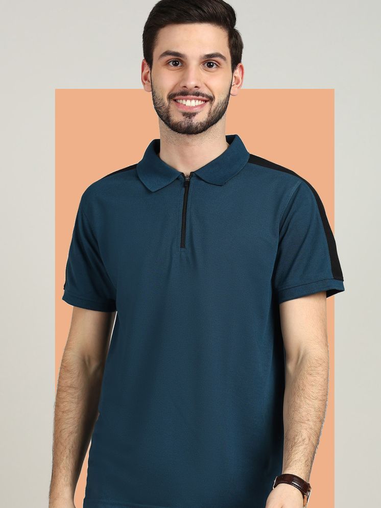     			XFOX Pack of 1 Cotton Blend Regular Fit Striped Half Sleeves Men's Polo T Shirt ( Navy )