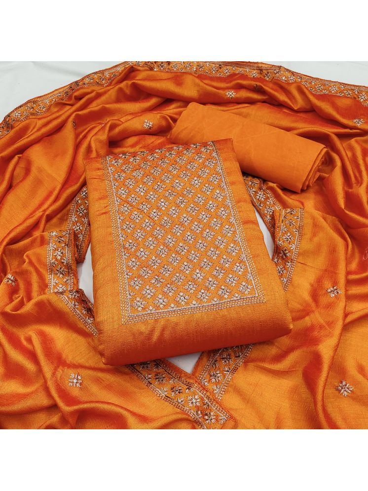     			A TO Z CART Unstitched Silk Embroidered Dress Material - Orange ( Pack of 1 )