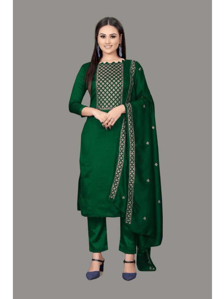     			Apnisha Unstitched Silk Embellished Dress Material - Green ( Pack of 1 )