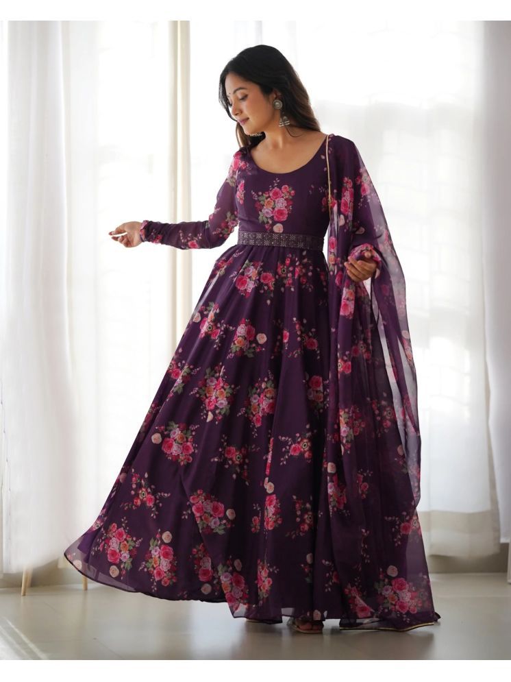     			Femvy Purple Anarkali Cotton Blend Women's Stitched Ethnic Gown ( Pack of 1 )