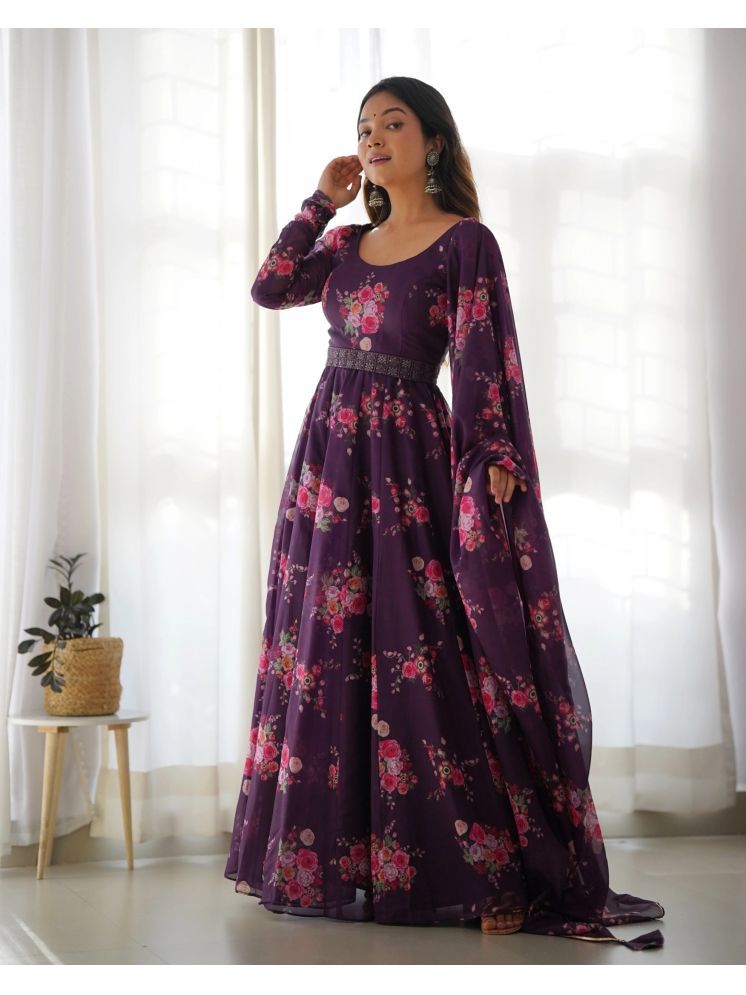     			Femvy Purple Anarkali Cotton Blend Women's Stitched Ethnic Gown ( Pack of 1 )