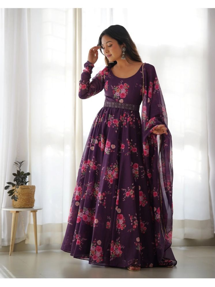     			JASH CREATION Purple Flared Cotton Blend Women's Stitched Ethnic Gown ( Pack of 1 )