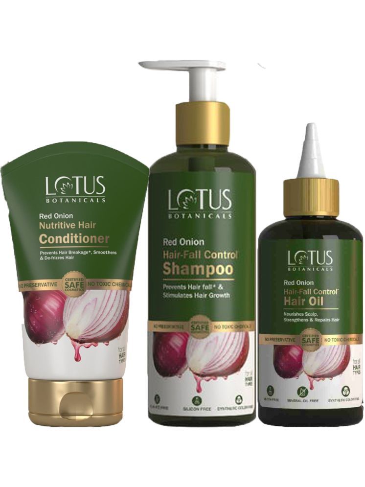     			Lotus Botanicals Red Onion Hair Fall Shampoo 300ml , Hair Oil 200ml , Hair Conditioner 150g (Pack 3)