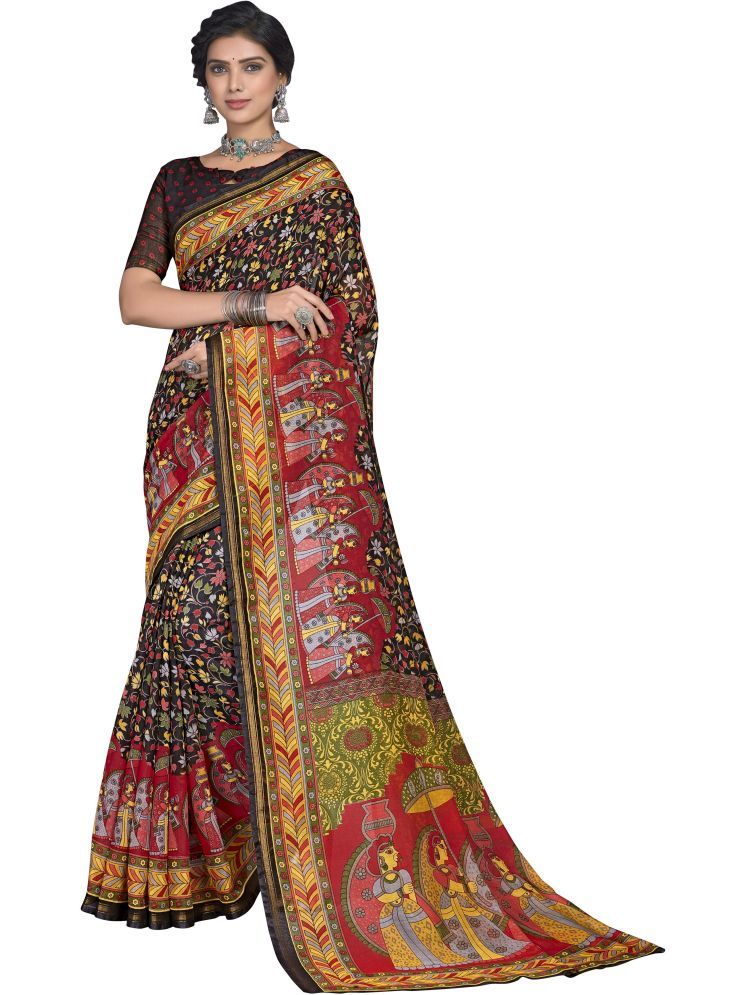     			Sariya Pack of 1 Silk Blend Printed Saree With Blouse Piece ( Black )