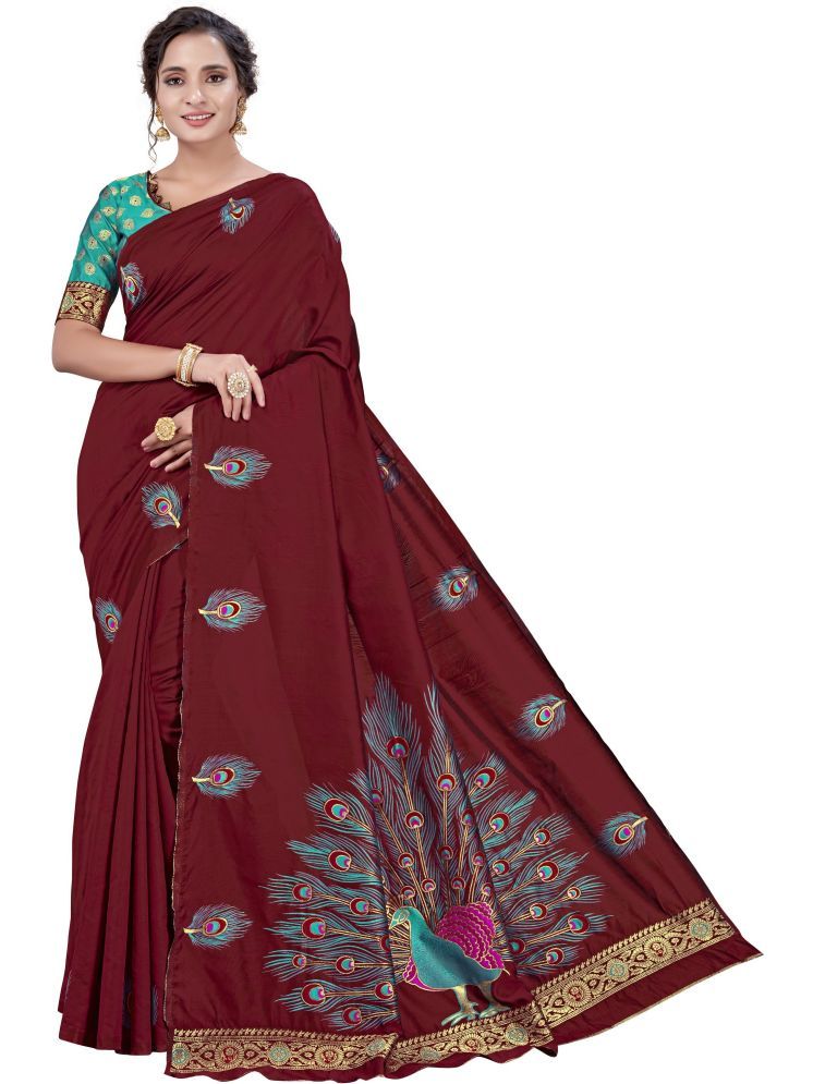     			Sariya Pack of 1 Silk Blend Printed Saree With Blouse Piece ( Maroon )