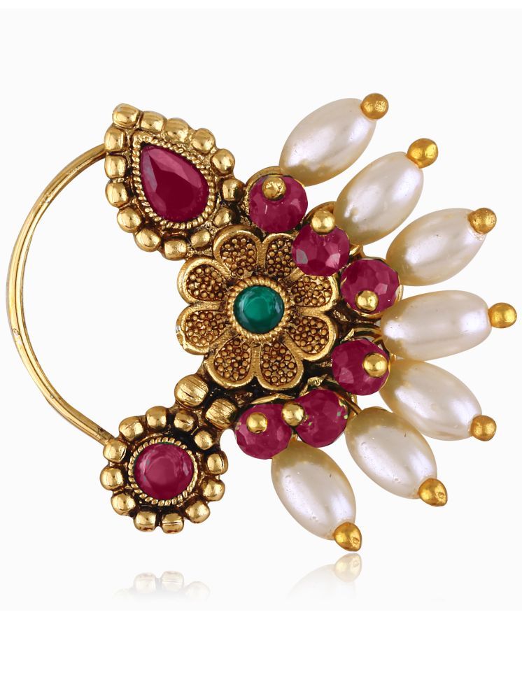     			Vivastri's Premium Semicircle Shaped Gold Plated Alloy Made Multi Coloured With RICE Pearl Beaded Nath -VIVA1296NTH-PRESS-MULTI