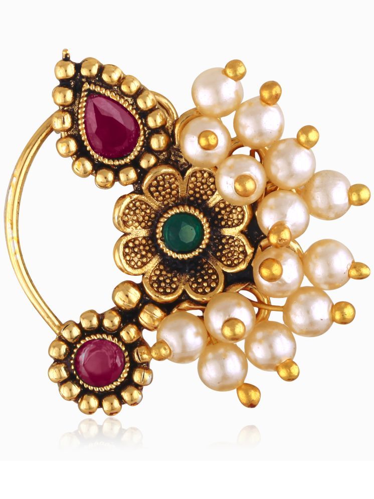     			Vivastri's Premium Semicircled Shaped Multi Coloured White Pearl Beaded Nath For Womens & Gilrs-VIVA1299NTH-PRESS-MULTI