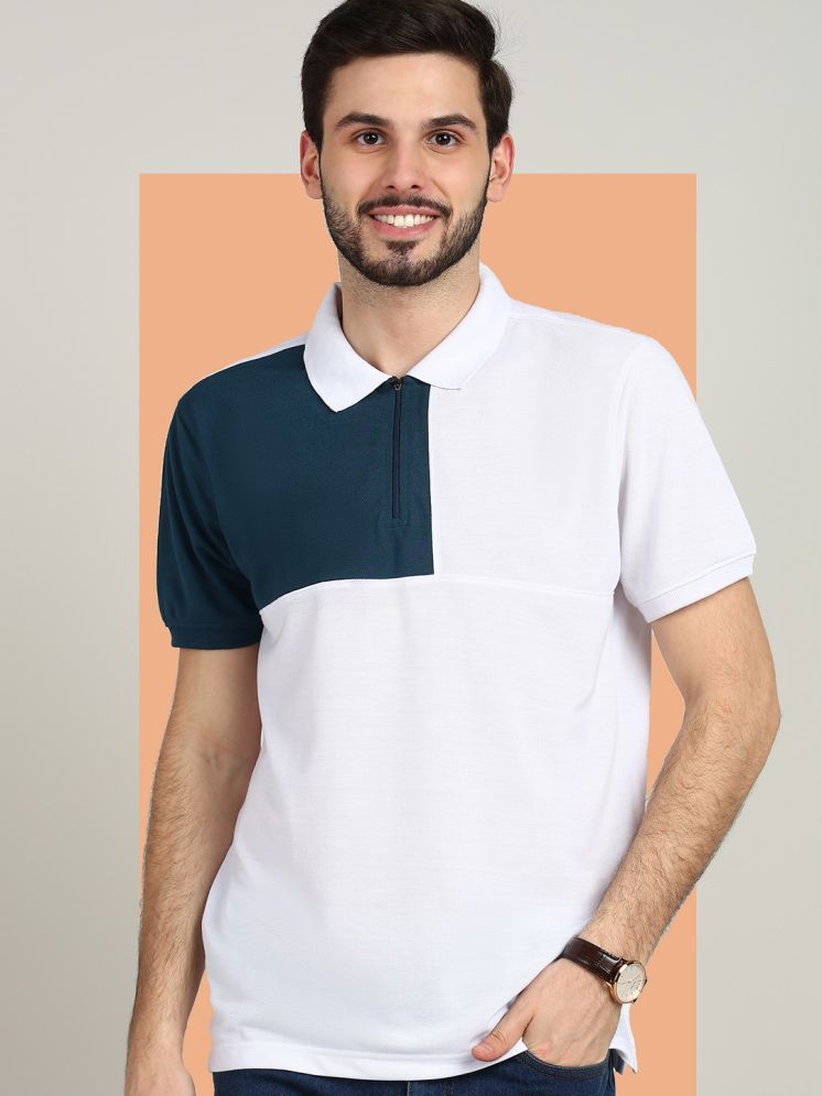     			XFOX Pack of 1 Cotton Blend Regular Fit Colorblock Half Sleeves Men's Polo T Shirt ( White )