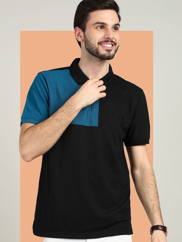     			XFOX Pack of 1 Cotton Blend Regular Fit Colorblock Half Sleeves Men's Polo T Shirt ( Black )