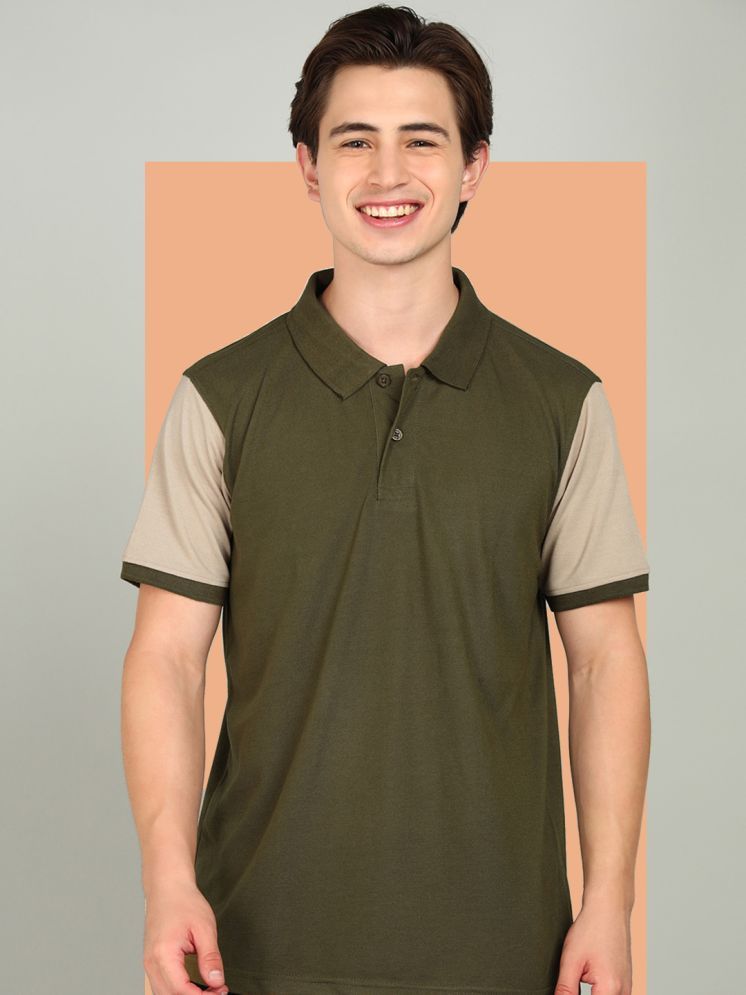     			XFOX Pack of 1 Cotton Blend Regular Fit Colorblock Half Sleeves Men's Polo T Shirt ( Olive )