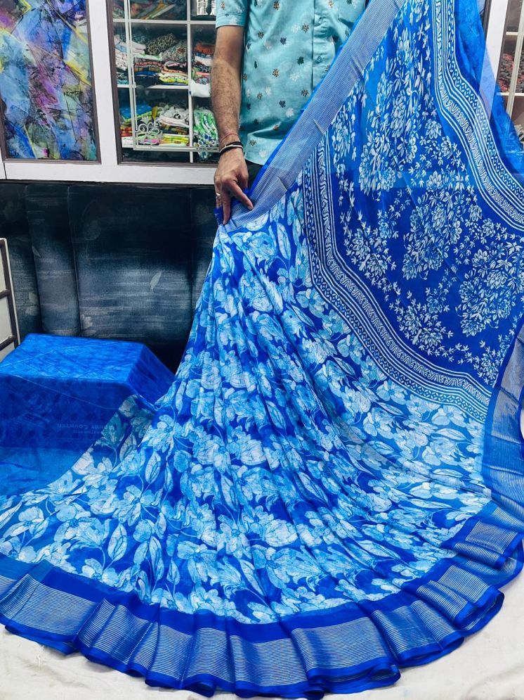     			mahalaxmi fab Pack of 1 Chiffon Printed Saree With Blouse Piece ( Blue )