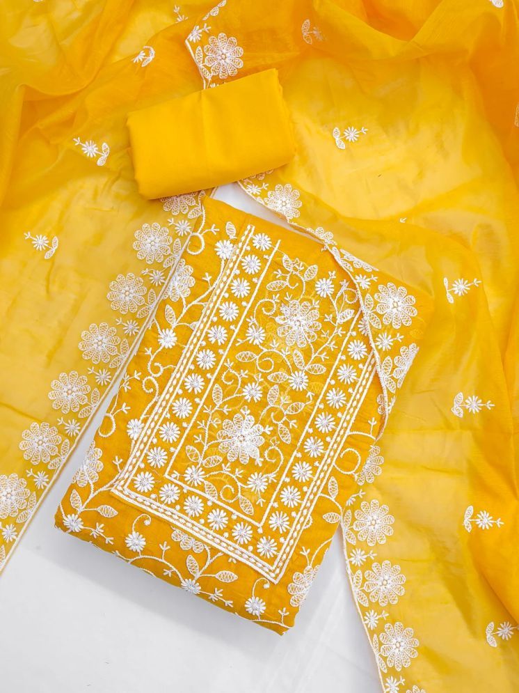     			ALSHOP Unstitched Chanderi Embroidered Dress Material - Yellow ( Pack of 1 )