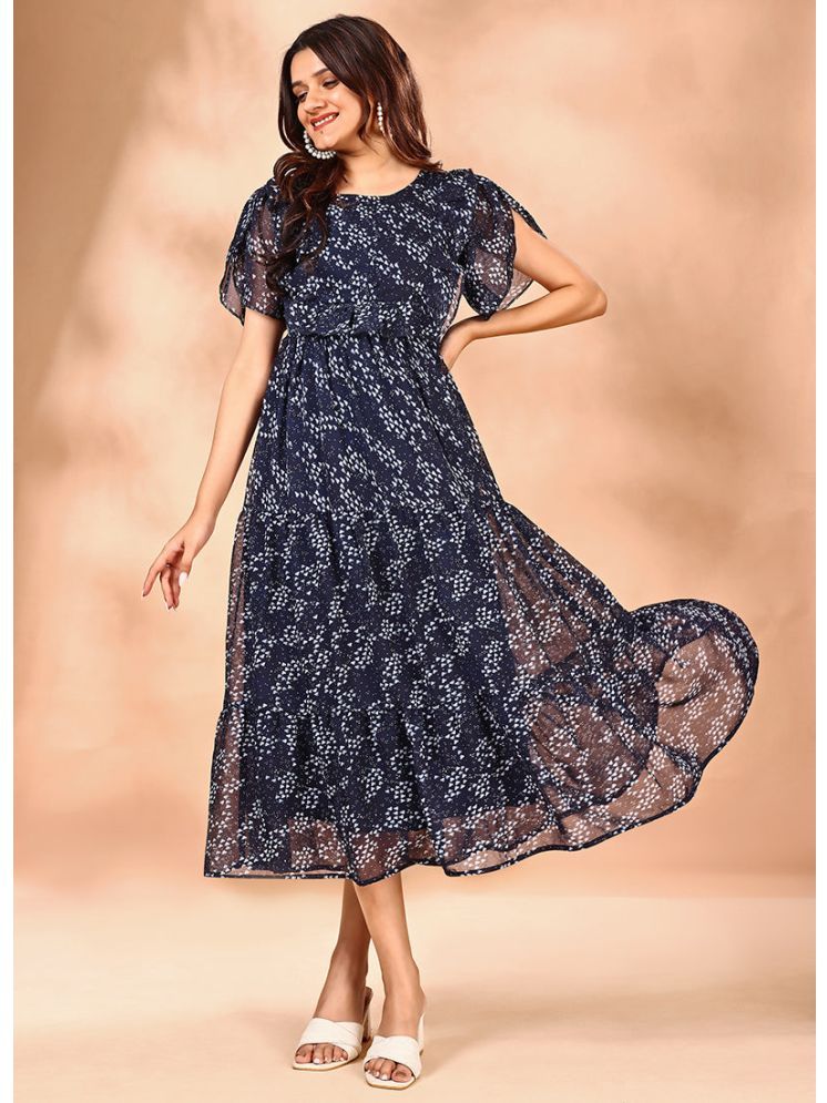     			Femvy Georgette Printed Midi Women's Fit & Flare Dress - Blue ( Pack of 1 )