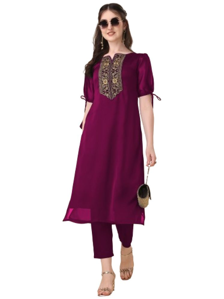     			GOROLY Pack of 1 Silk Blend Embroidered Flared Women's Kurti - ( Pink )