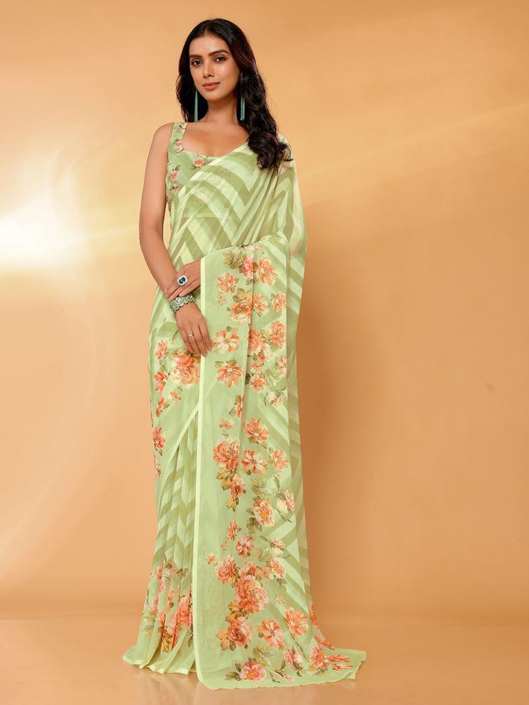     			Janasya Pack of 1 Georgette Printed Saree With Blouse Piece ( Light Green )