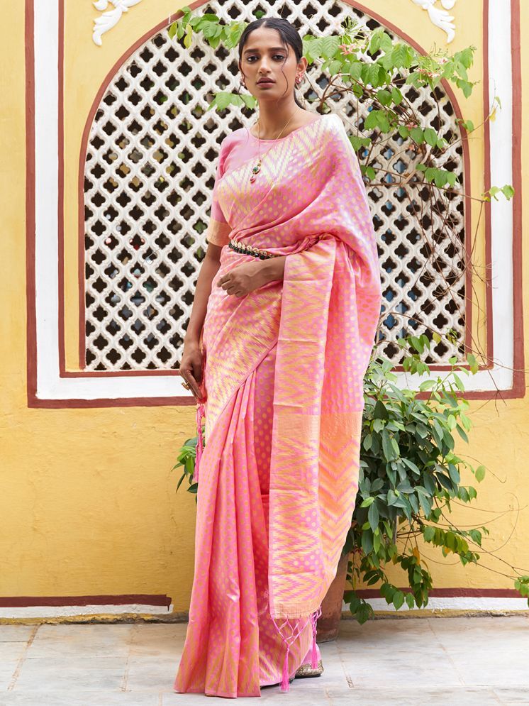     			Janasya Pack of 1 Silk Blend Woven Saree With Blouse Piece ( Pink )