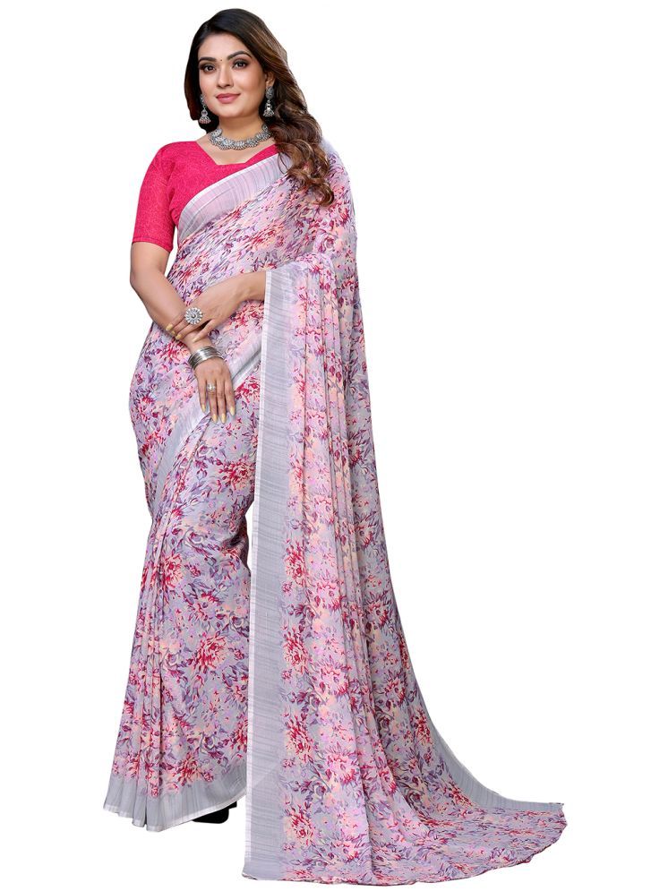     			Kashvi Sarees Pack of 1 Georgette Printed Saree With Blouse Piece ( Pink )