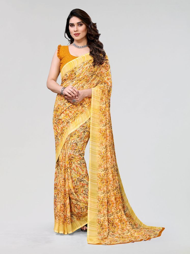     			Kashvi Sarees Pack of 1 Georgette Printed Saree With Blouse Piece ( Yellow )