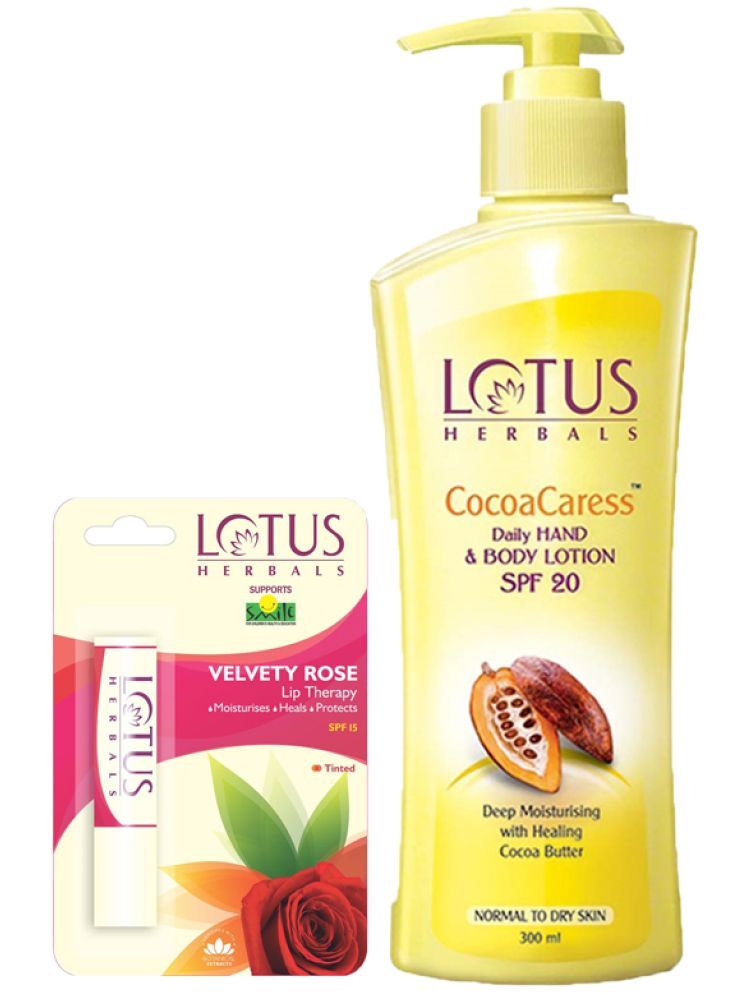     			Lotus Herbals Winter Kit Cocoacaress Body Lotion 250ml , Velvety Rose Lip Therapy 3.5g (Pack of 2)