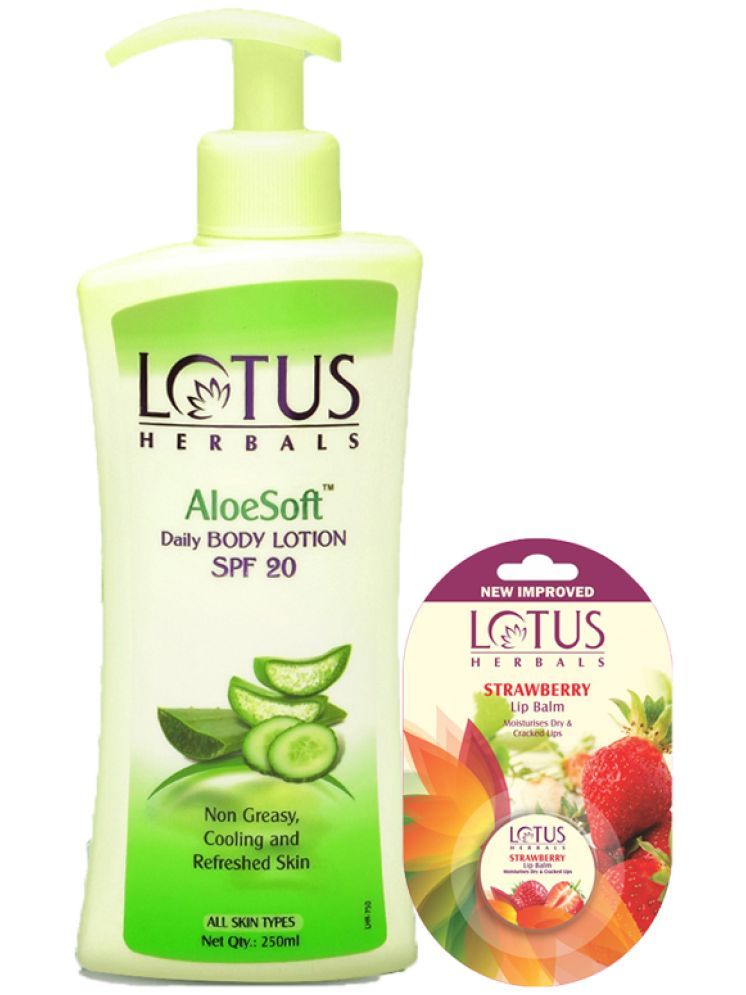     			Lotus Herbals Winter Kit Aloesoft Daily Body Lotion 250ml , Lip Balm-Strawberry 5g (Pack of 2)