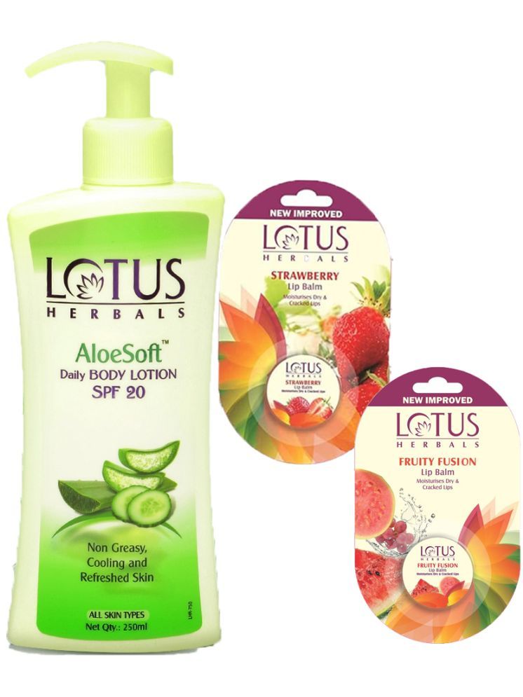     			Lotus Herbals Winter Aloesoft Body Lotion 250ml , Lip Balm-Strawberry 5g ,Fruity Fusion 5g (Pack of 3)