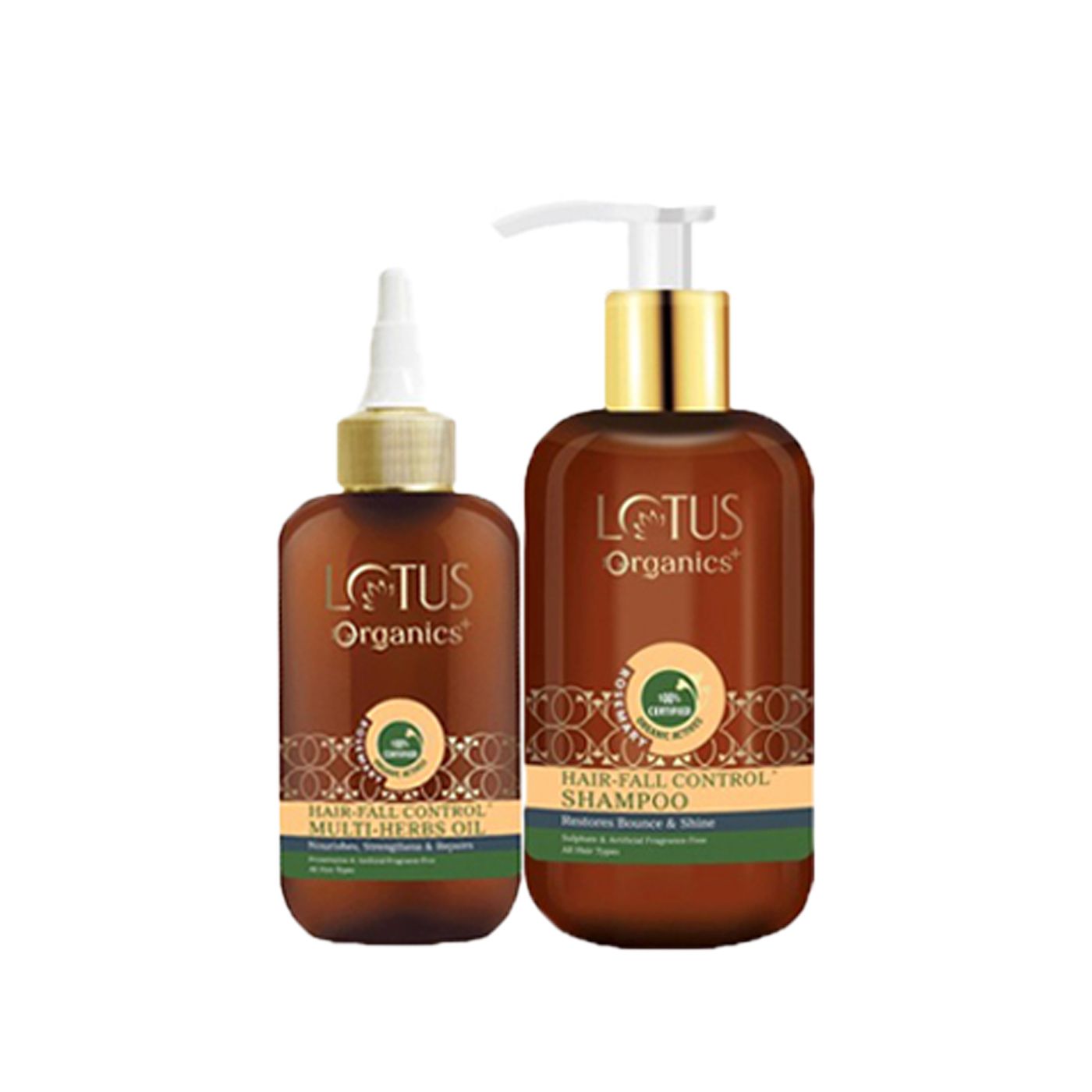     			Lotus Organics+ Hair Fall Control Shampoo 300ml , Hair Fall Multi Herbs Hair Oil 200ml (Pack of 2)