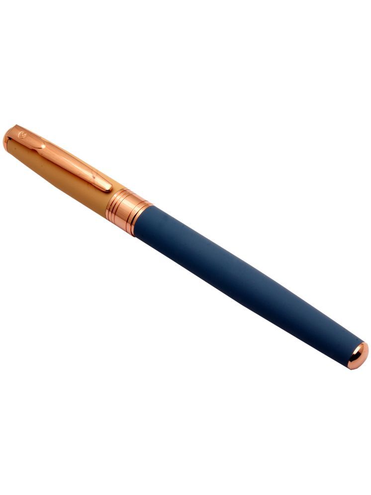     			Luoshi 280 Yellow Blue Velvet Finish Metal Body Rose Gold Trims Roller Ball Pen  (Ink Color - Blue Refill)