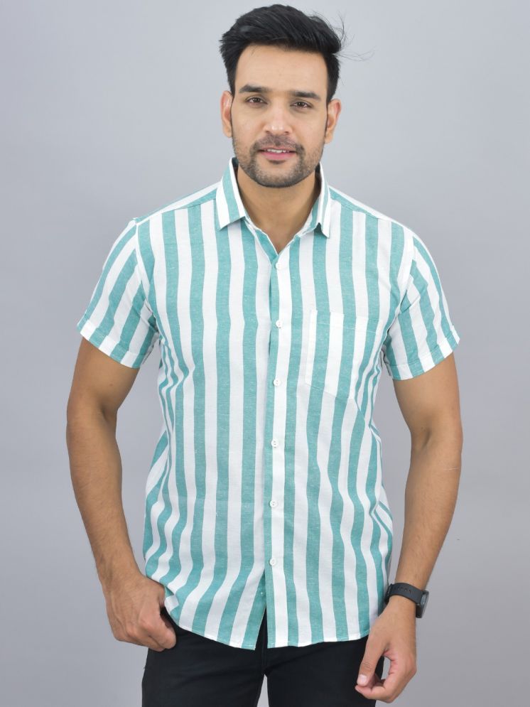     			QuaClo Cotton Blend Regular Fit Striped Half Sleeves Men's Casual Shirt - Green ( Pack of 1 )