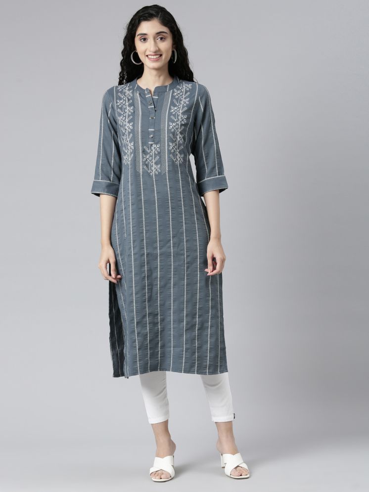     			Samhitas Pack of 1 Chanderi Solid Straight Women's Kurti - ( Grey )