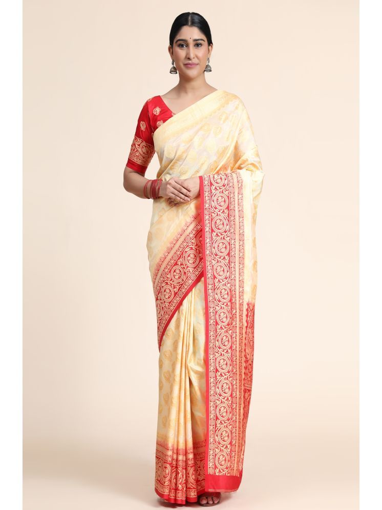     			fab woven Pack of 1 Banarasi Silk Woven Saree With Blouse Piece ( Cream )