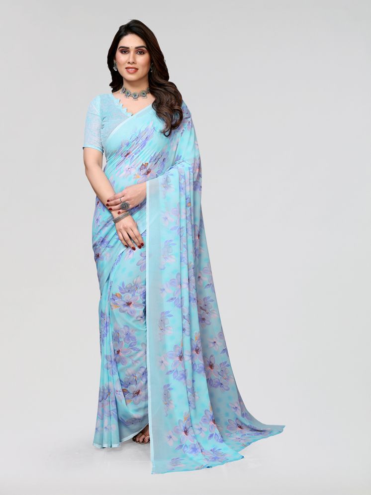     			ANAND SAREES Pack of 1 Georgette Printed Saree With Blouse Piece ( Blue )