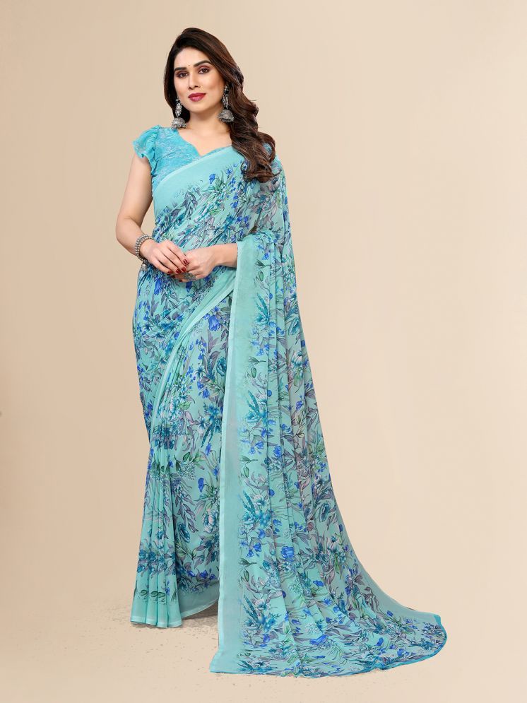     			ANAND SAREES Pack of 1 Georgette Printed Saree With Blouse Piece ( LightBLue )