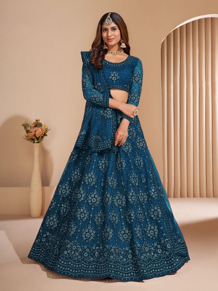     			Apnisha Navy Net Chaniya Choli Semi Stitched Lehenga Single