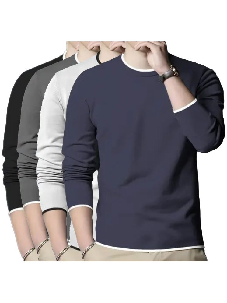     			Ayvina Cotton Blend Regular Fit Solid Full Sleeves Men's Round T-Shirt - Multicolor ( Pack of 4 )