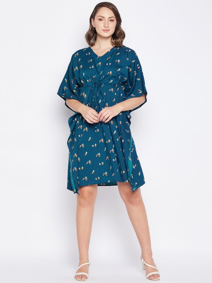     			Fashfun Crepe Printed Knee Length Women's Kaftan - Teal ( Pack of 1 )