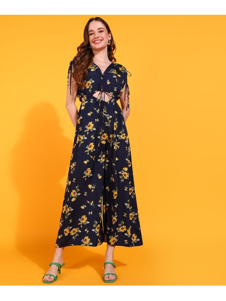     			Fashfun Polyester Printed Full Length Women's Dungarees - Navy ( Pack of 1 )