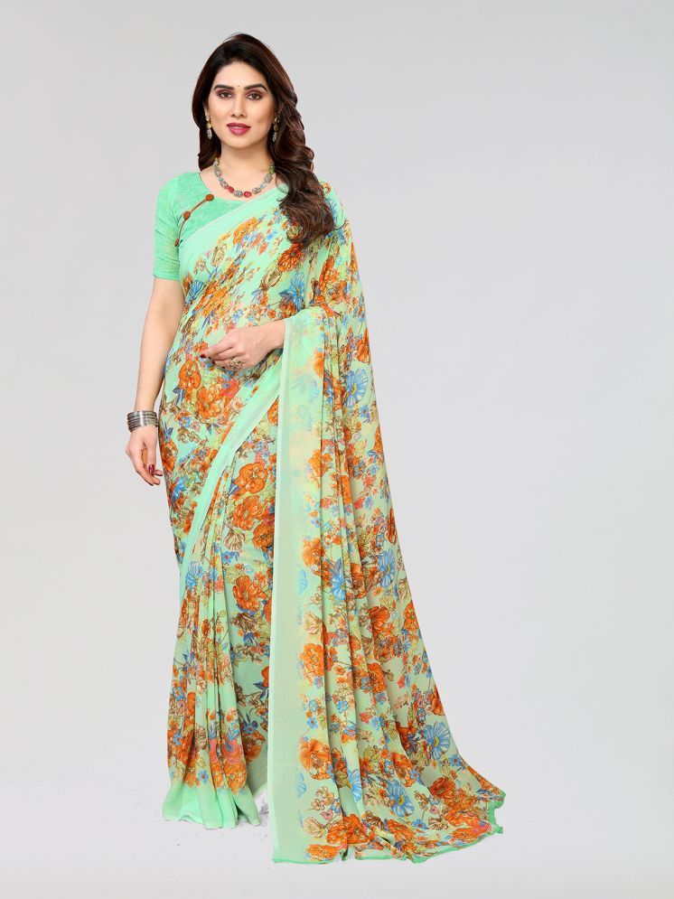     			Kashvi Sarees Pack of 1 Georgette Printed Saree With Blouse Piece ( Green )