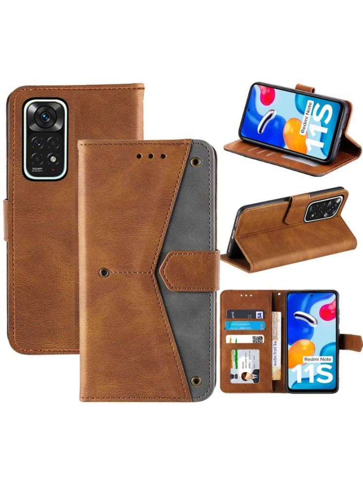     			Masque Brown Flip Cover Artificial Leather Compatible For REDMI Note 11S ( Pack of 1 )