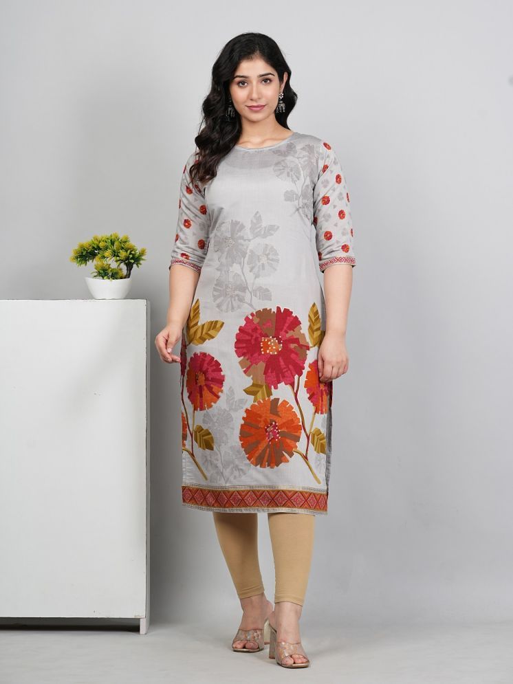     			RIAANA Pack of 1 Cotton Printed Straight Women's Kurti - ( Silver )