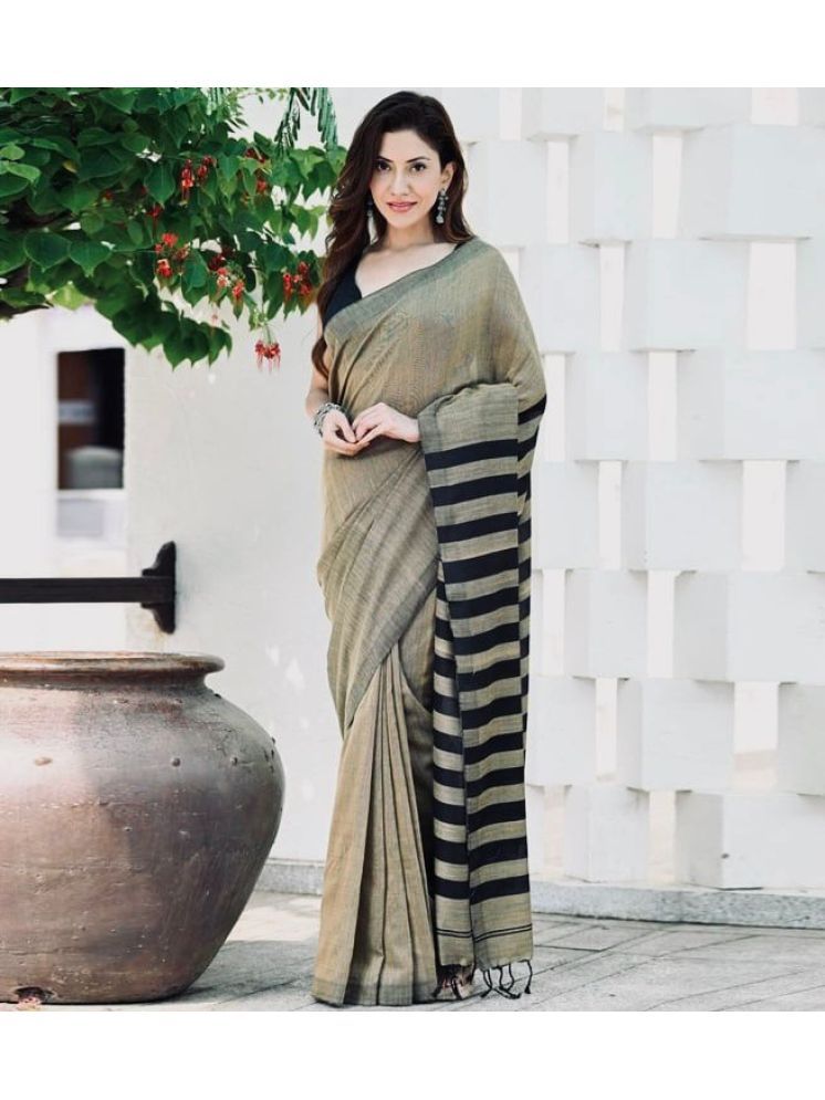     			SAREEKART FAB Pack of 1 Banarasi Silk Striped Saree With Blouse Piece ( Grey )