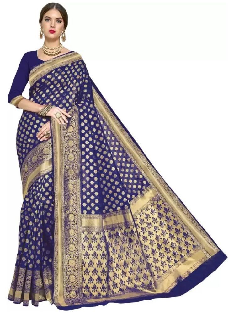     			Saadhvi Pack of 1 Silk Woven Saree With Blouse Piece ( Navy Blue )