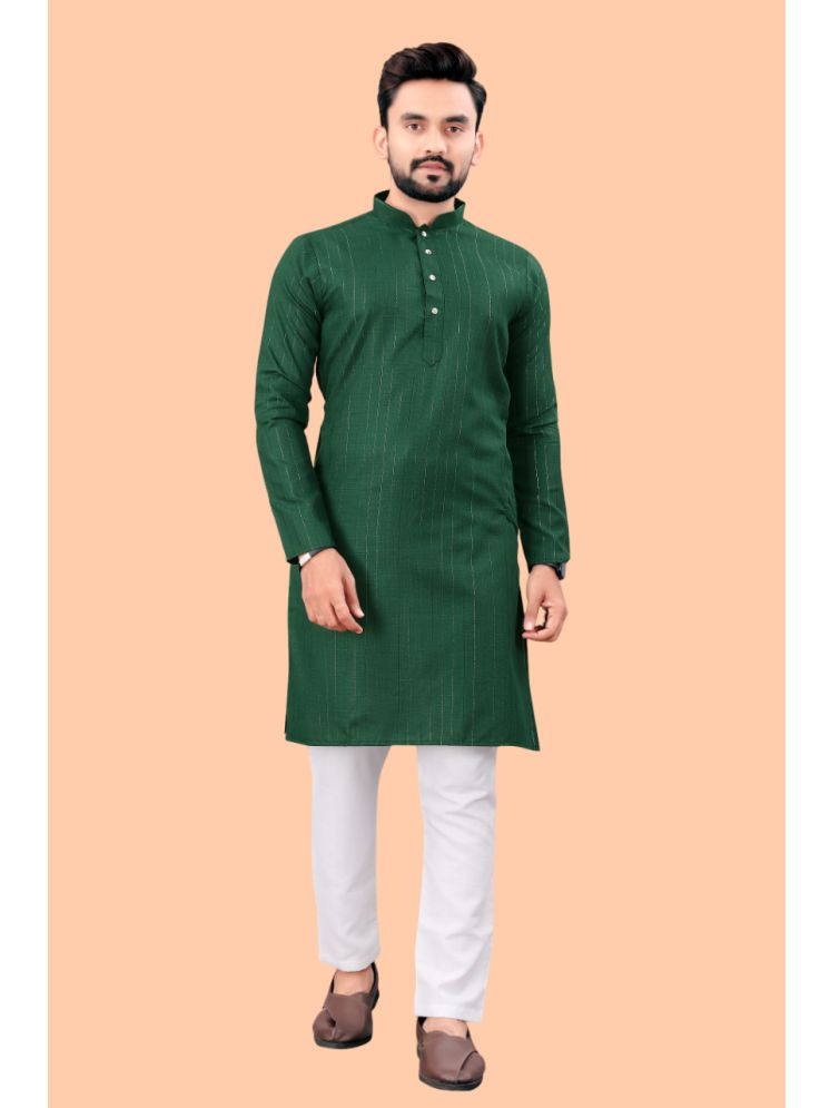     			YUG ART Dark Green Cotton Regular Fit Men's Kurta Pyjama Set ( Pack of 1 )