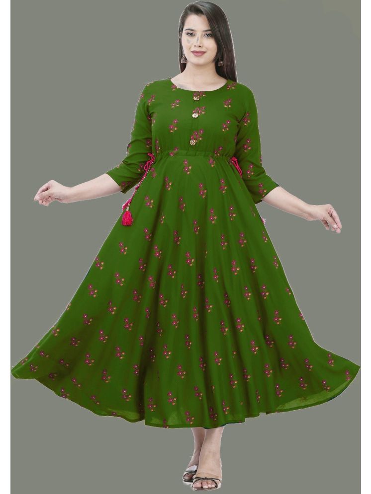     			anushansa Pack of 1 Rayon Printed Anarkali Women's Kurti - ( Green )