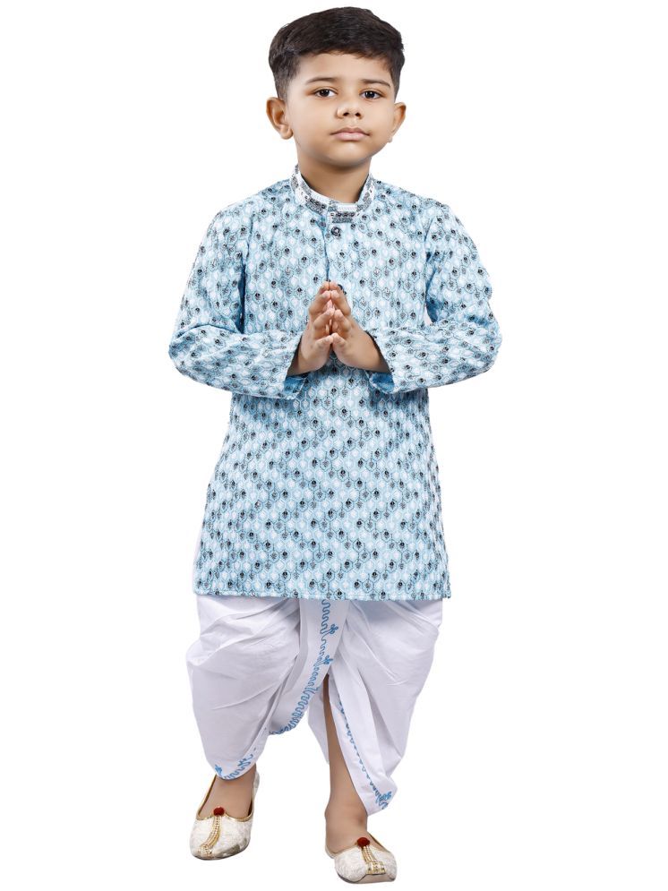     			s muktar garments Baby Boys Cotton Blend Abstract - Pattern Dhoti Kurta Set ( Sky Blue , Pack of 1 )