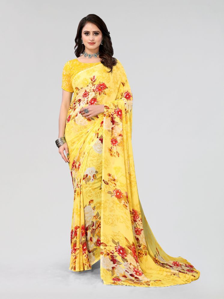     			ANAND SAREES Pack of 1 Georgette Printed Saree With Blouse Piece ( Yellow )