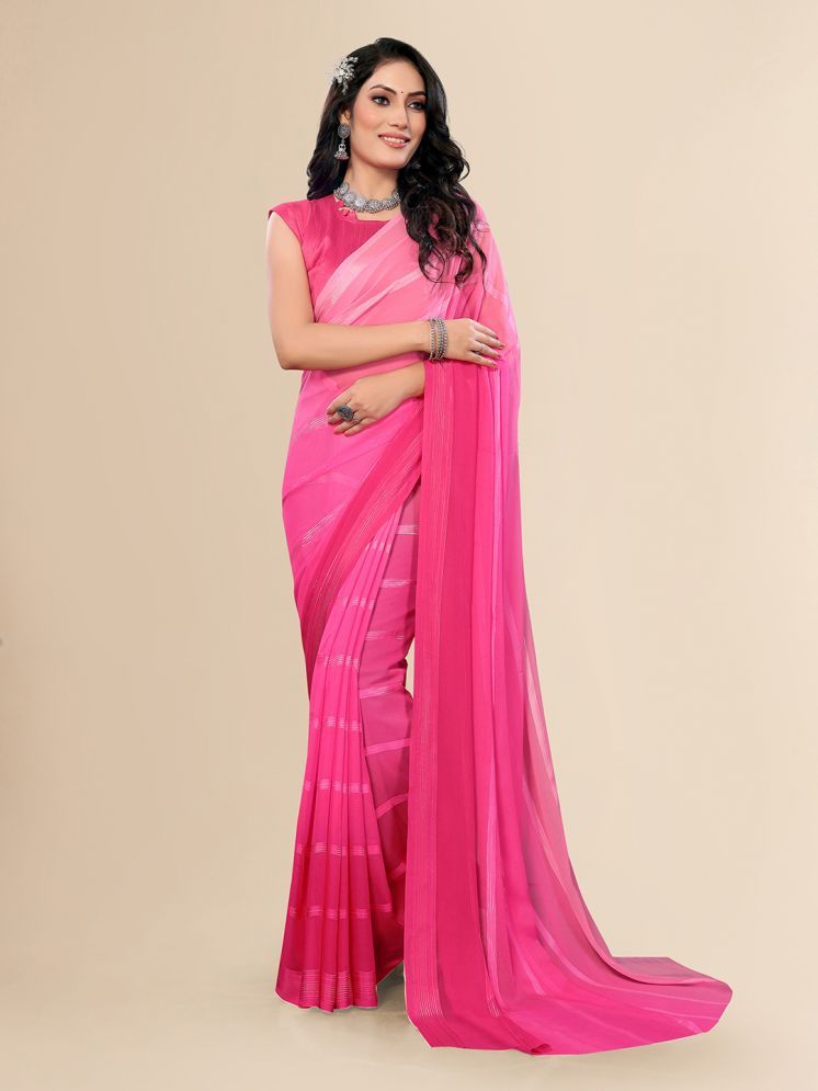     			ANAND SAREES Pack of 1 Satin Striped Saree With Blouse Piece ( Pink )