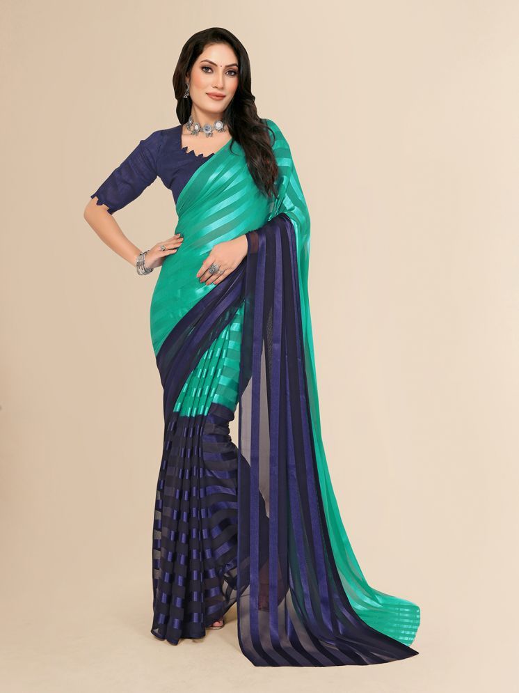     			ANAND SAREES Pack of 1 Satin Striped Saree With Blouse Piece ( Blue )