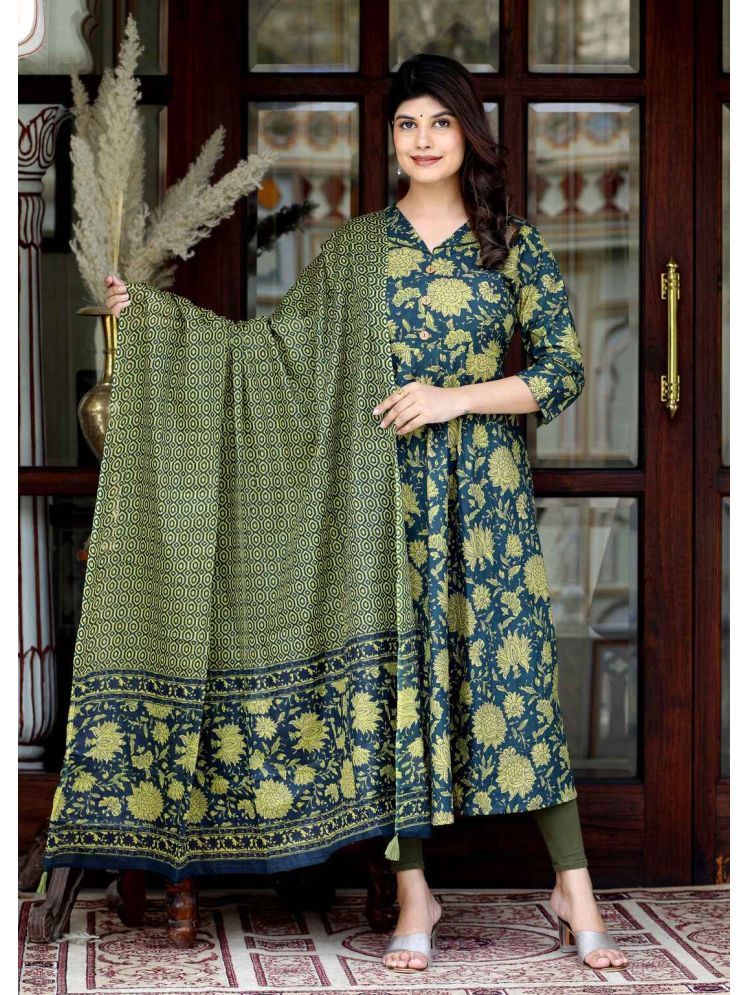     			Doriyaan Pack of 1 Cotton Printed Flared Women's Kurti - ( Green )