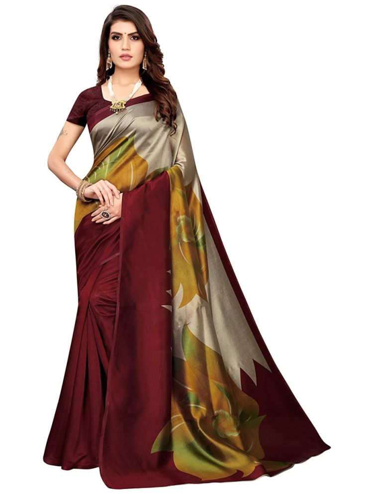     			Grubstaker Pack of 1 Art Silk Printed Saree With Blouse Piece ( Maroon )